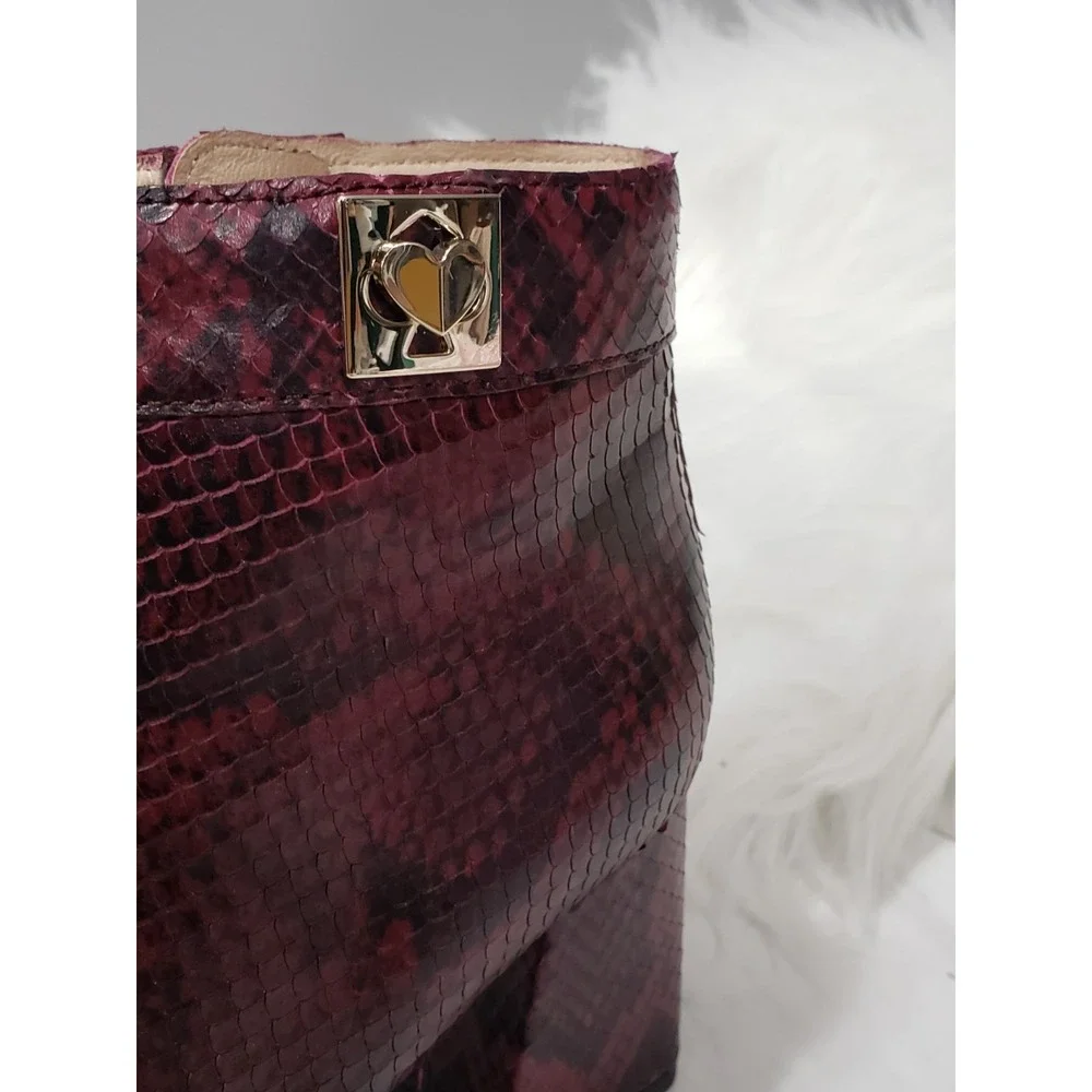 NEW SIZE 5 Kate Spade Adalyn Ankle Booties Burgundy Snakeskin Block Heel Red